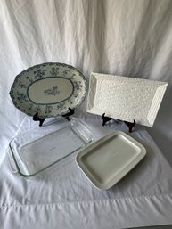 Pyrex Pan, And 3 Platers (K)