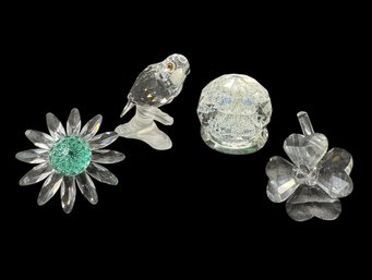 Crystal Flower,4 Leaf Clover, Bird & Church Small Figurines 4pc