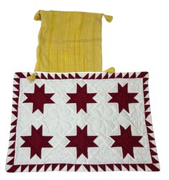 Red & White Star Quilt & Yellow Cotton Throw Pillow Cover (BR2)