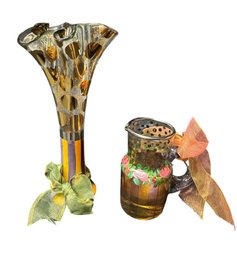 Mackenzie Childs Decorative Glass Vase & Pitcher 2pc
