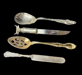 Ornate Silver Plated & Stainless Kitchen Utensils 4pc