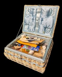 Storage Basket Full Of Assorted Sewing Supplies & Accessories