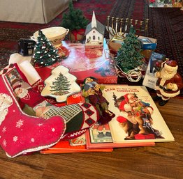 Winter Holiday Set, Christmas Decor, Mikasa & Spode Dishes, Books, Stockings, Hanukkah Menorah (A)