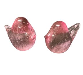 Pink Art Glass Bird Figurine Pair
