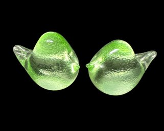 Green Art Glass Bird Figurine Pair