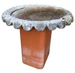 Large Solid Stone Outdoor Birdbath On Terracotta Base