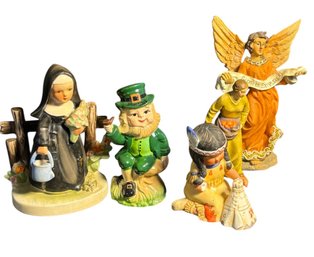 Leprechaun, Nun, And Assorted Figurines 5pc