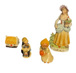 Mullaghmeen Pottery Irish Cottage And Assorted Figurines 4pc