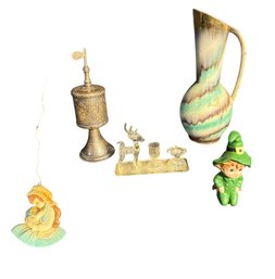 Leprechaun Figurine, Mary And Jesus Ordament And Assorted Decor