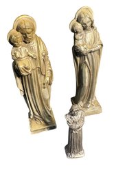 Metal Mary And Joseph And Assorted Metal Figurine Statue 3 Pc