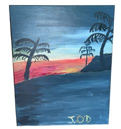 Beach Sunset Original Signed Painting On Canvas (E)