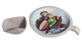 Carved Wooden Bowls And Fruit (BLR)