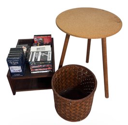 Wicker Basket, Side Table And DVD/VHS Collection (BLR)