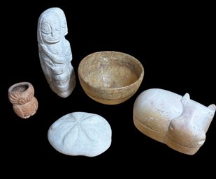 Terracotta Owl, Soapstone Hippo Trinket Box And Assorted Pottery (BLR)