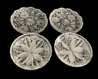 Etched Floral Glass Trays 4 Pc