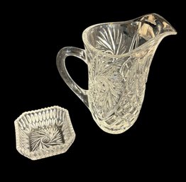 Etched Glass Candy Tray And Water Pitcher