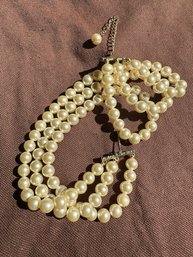 Triple Strand Faux Pearl  Necklace