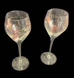 Painted Grape Design Wine Glasses Pair
