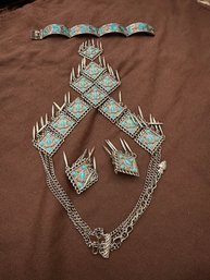 Sterling Bracelet And Costume Earrings And Necklace
