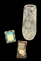 Mini Clock, Mini Color Frame And Glass Floral Vase
