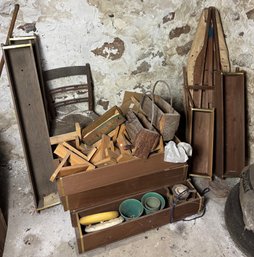 Wooden Log Baskets, Antique Chair, Planters & Assorted Wooden Items (B)