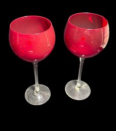 Red Colored Wine Glasses Pair