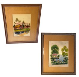 Original Signed & Framed Oil Painting Pair On Satin (LR)