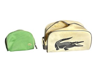 White Lacoste Alligator Design Handbag With Small Green Alligator Design Handbag