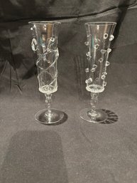 2 Twos Company Hand Blown Champagne Flutes