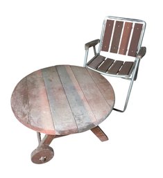 California Redwood Outdoor Rolling Table & Folding Chair (B)