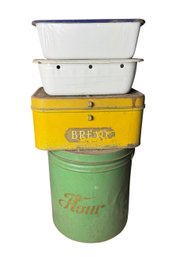 Old Metal Containers 4pc Bread, Flour Etc (B)