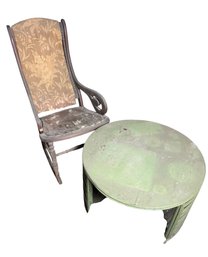Old Wooden Rocking Chair & Green Circular Table (B)