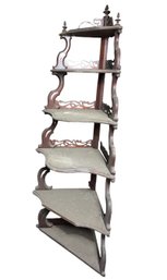 Antique Carved Wooden Six Tier Corner Shelf (B)