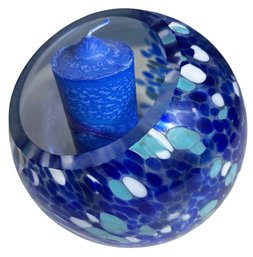 Blue Art Glass Candle Holder (K)