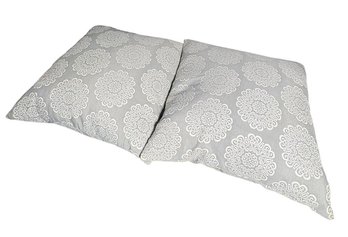 Pair Of Floral Design Gray Throw Pillows