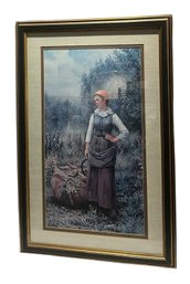 Daniel Ridgeway Knight (1839-1924) Girl By A Stream Framed Art Print