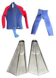 Swim Master Voit Duck Feet Black Flippers Xl Large, Parkeay Design Wet Suit And Pants Xl