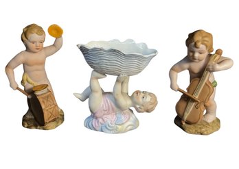 Bisque Porcelain Cherub Figurines 3pc