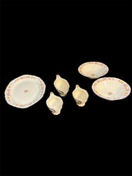 Edwin M Knowles Serving Tray, Gravy Boats And Floral Bowls 6pc