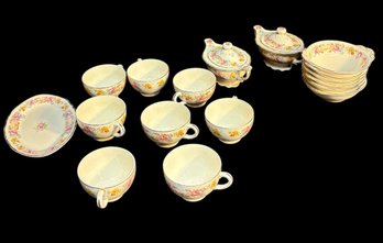 Edwin M Knowles Tea Cups ,Creamer Bowls And Serving Trays Set 17 Pc