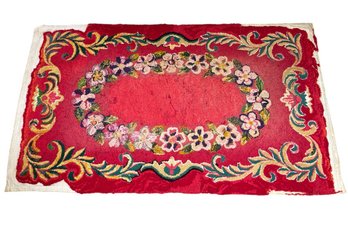 Red Floral Hand Hooked Floor Rug (LR)
