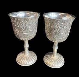 Silver Tone Japanese Cordial Chalice Pair