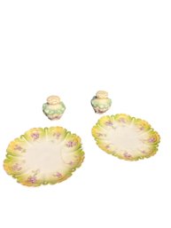 Ceramic Floral Salt And Pepper Shakers With Floral Ceramic Plates 4pc