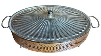 Silver Plate Oval Casserole Serving Dish With Pyrex Glass (B)