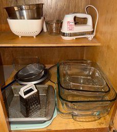Cabinet Full Of Assorted Kitchenwares Glass Baking Pans & More! (K)