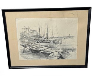 James F. Murray Marblehead Harbor Framed Pencil Sketch Art Print (LR)