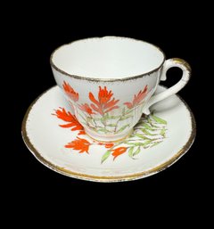 John Roth Indian Paintbrush Floral Teacup & Saucer Pair Made In England