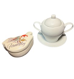 Bird Shaped Trinket Box & White Porcelain Sugar Dish