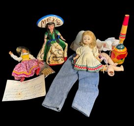 Mexican & Slovakian Dolls With Assorted Doll Clothing And Toy