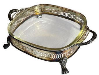 Silver Plate Casserole Stand With Fire King Glass (B)
